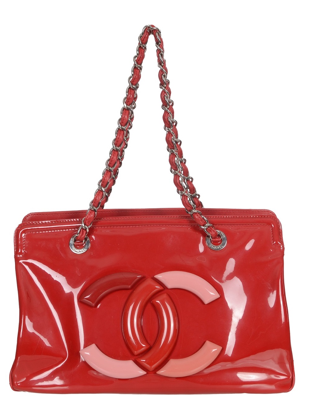 ♥️CHANEL Red Patent Leather CC-Accent Chain Shoulder Bag♥️